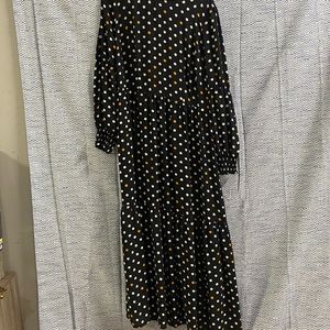 Cute long sleeve black dress with orange and white polka dots